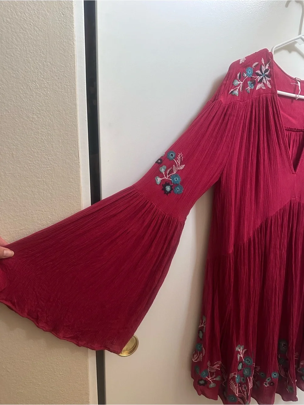Free People Te Amo Mini Dress with Blue Floral Embroidery